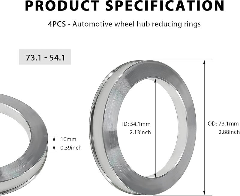 MTRPS 4 PCS Hub Centric Rings, 54 ID to 73 OD Wheel Center Bore Shaft Shock Absorbing Spacer, Aluminum Alloy Wheel Hubrings Compatible with Most Vehicles, Car Accessories - Image 2